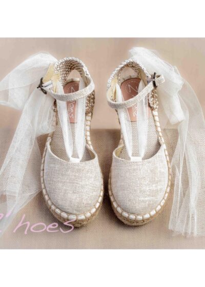 ZOYSAN Communion Shoe, raw canvas espadrille with glitter