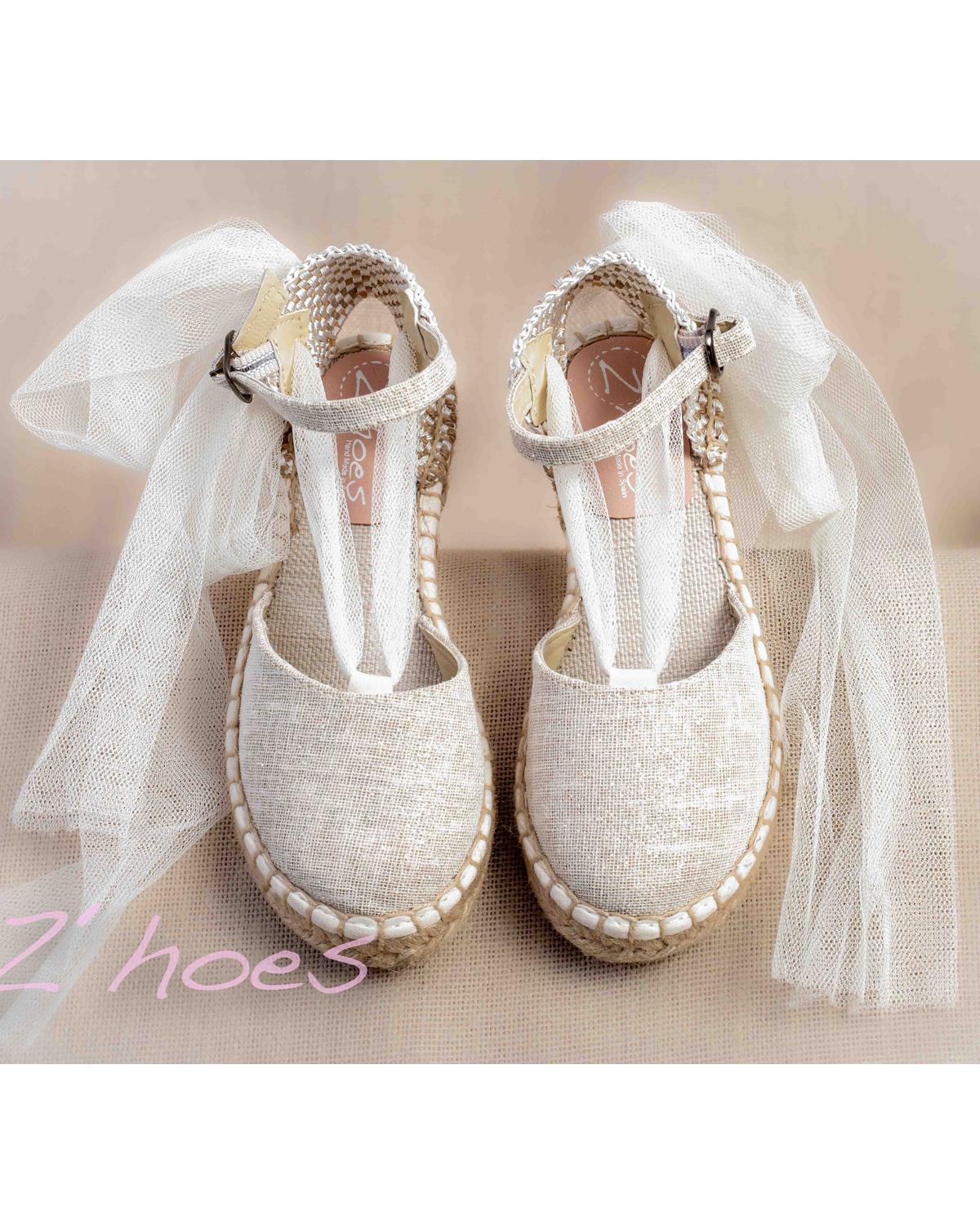 ZOYSAN Communion Shoe, raw canvas espadrille with glitter